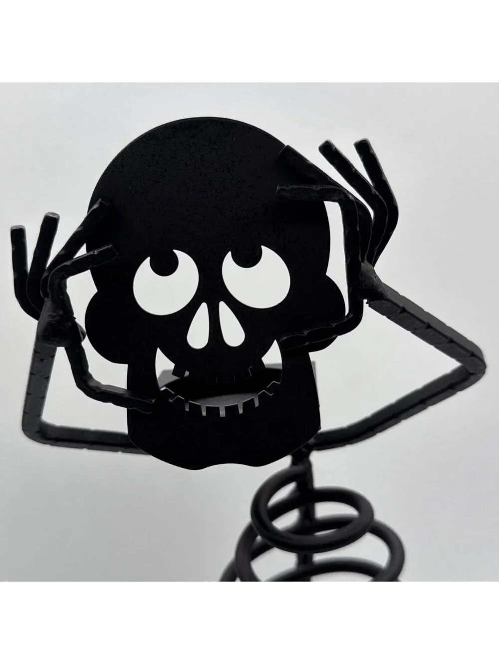 Vintage PartyLite Mr Bones Skeleton 15.25” Black Wrought Iron Votive Holder
